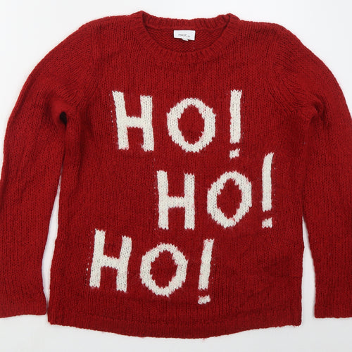 NEXT Womens Red Crew Neck  Acrylic Pullover Jumper Size 10   - Ho Ho Ho
