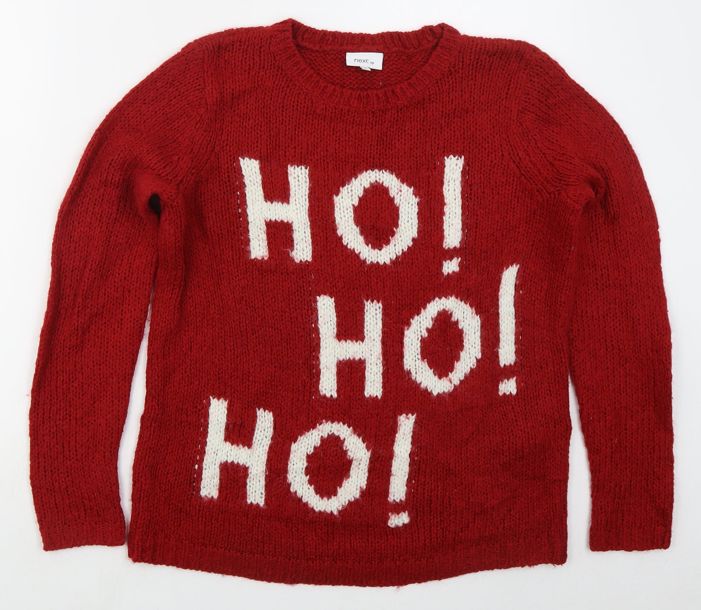 NEXT Womens Red Crew Neck  Acrylic Pullover Jumper Size 10   - Ho Ho Ho