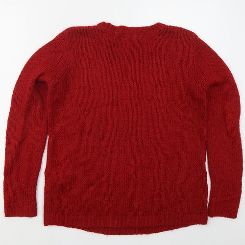 NEXT Womens Red Crew Neck  Acrylic Pullover Jumper Size 10   - Ho Ho Ho