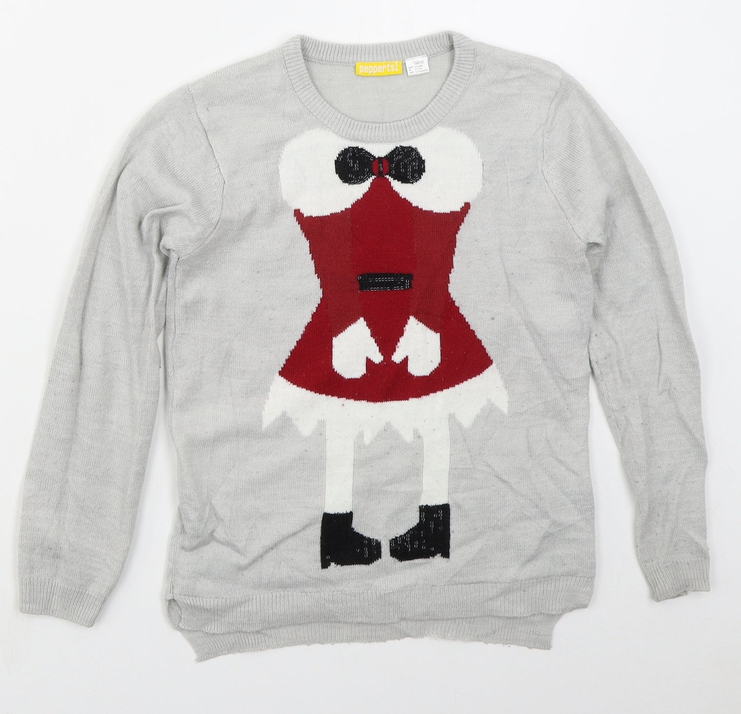 Pepperts Girls Grey Crew Neck  Acrylic Pullover Jumper Size 8-9 Years  Pullover - Mrs Claus