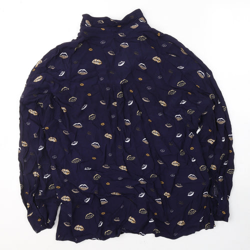 TU Womens Blue Geometric Viscose Basic Button-Up Size 10 Collared