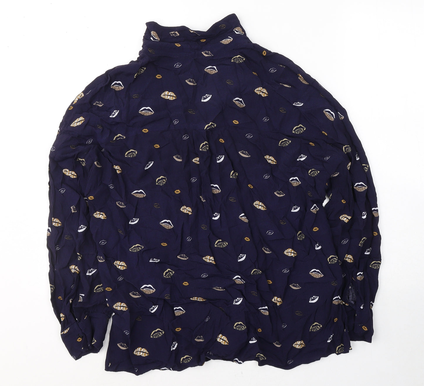 TU Womens Blue Geometric Viscose Basic Button-Up Size 10 Collared
