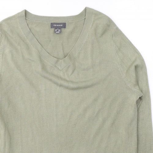 Primark Womens Green V-Neck  Acrylic Pullover Jumper Size 12