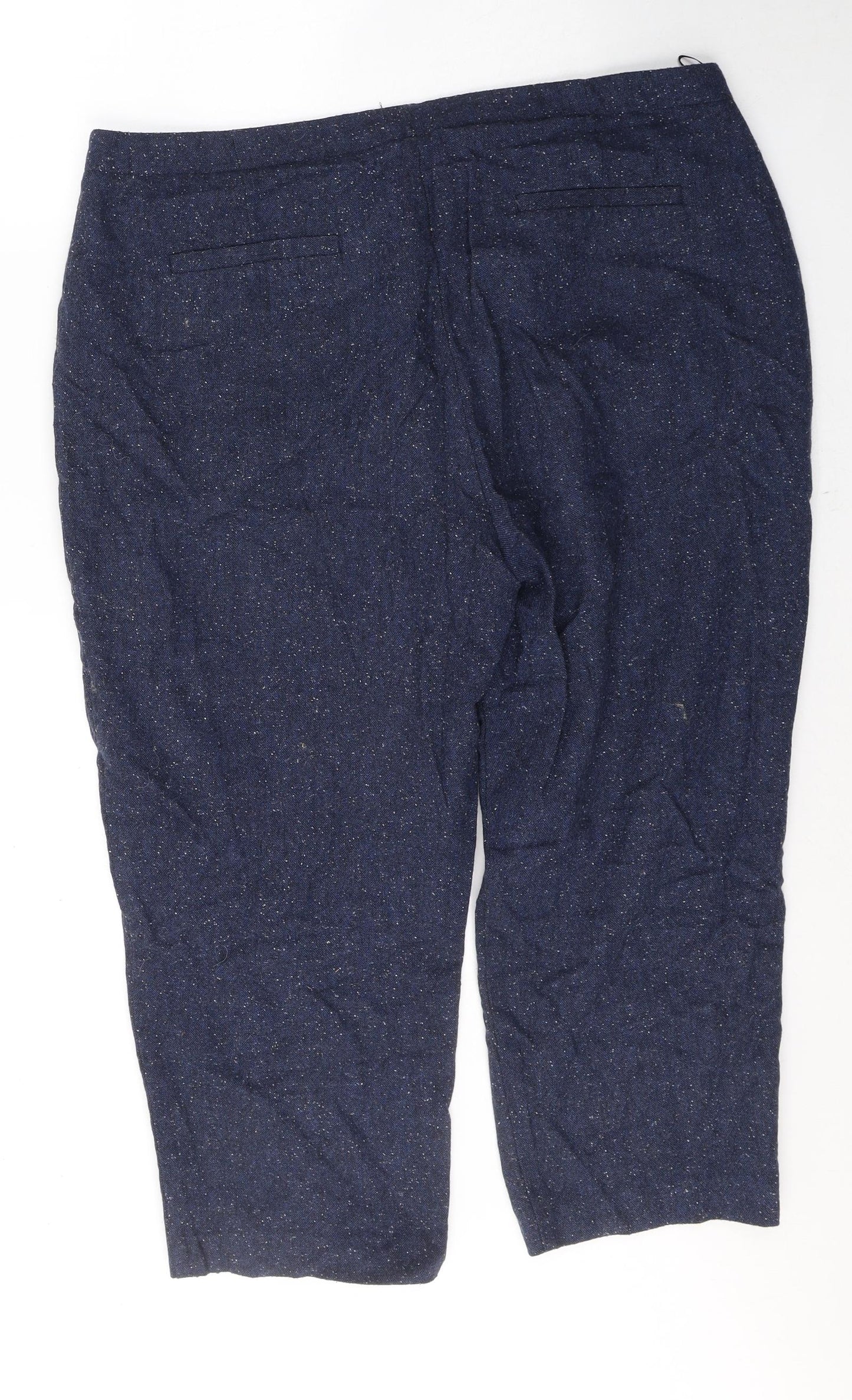Marks and Spencer Womens Blue  Wool Cropped Trousers Size 18 L21 in Regular Button