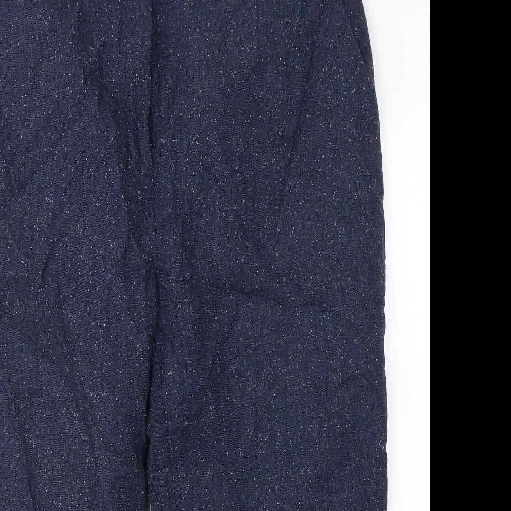 Marks and Spencer Womens Blue  Wool Cropped Trousers Size 18 L21 in Regular Button
