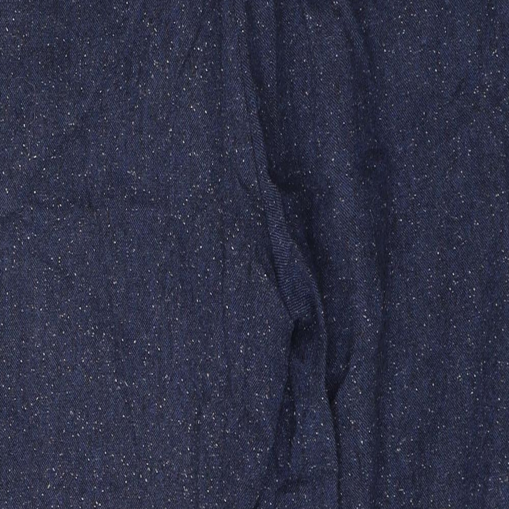 Marks and Spencer Womens Blue  Wool Cropped Trousers Size 18 L21 in Regular Button