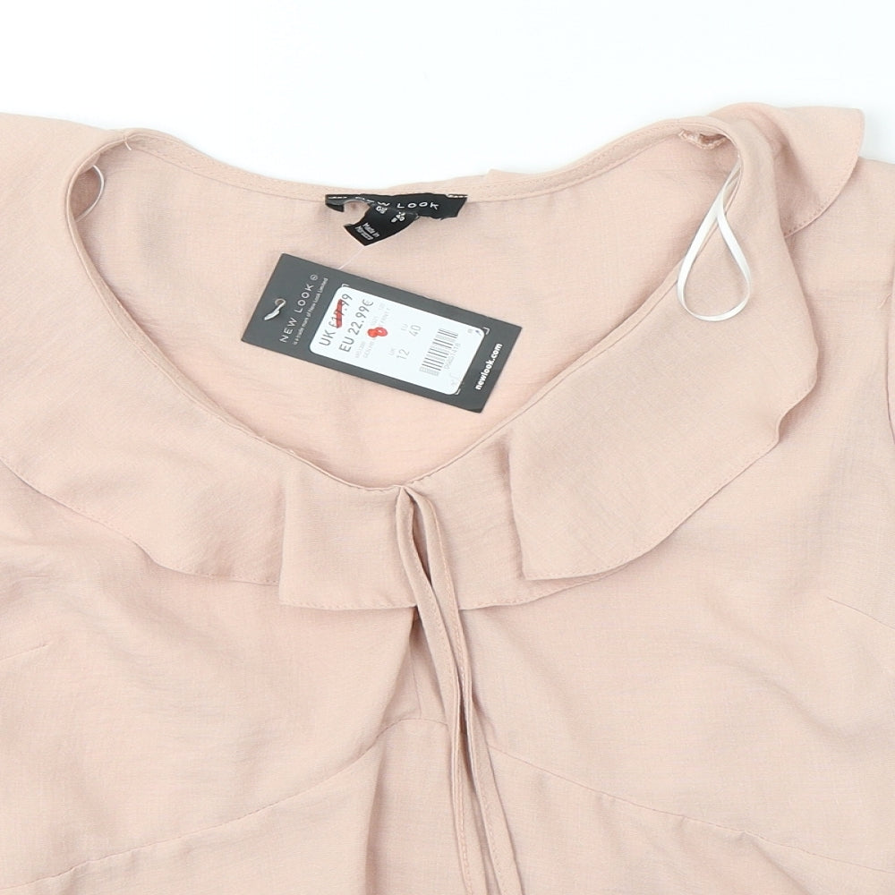 New Look Womens Pink  Polyester Basic Blouse Size 12 V-Neck