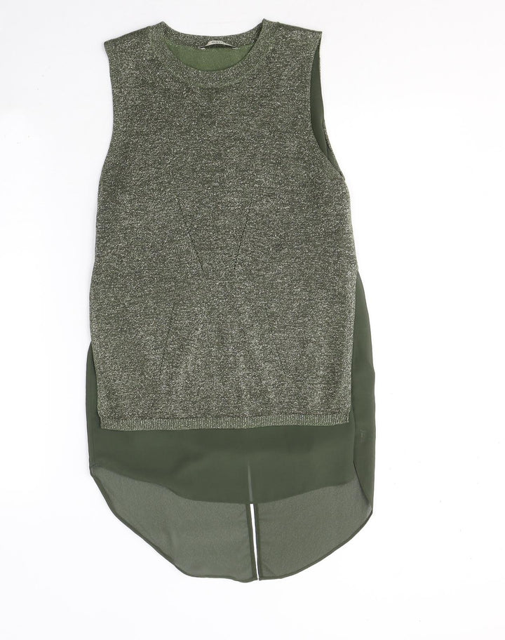 Oasis Womens Green Viscose Tunic Blouse Size XS Round Neck