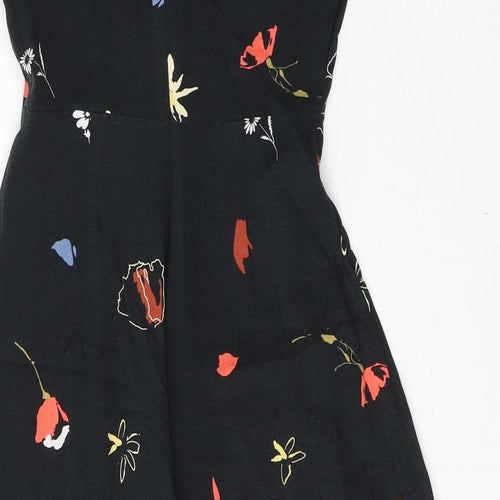 Warehouse Womens Black Floral Viscose Maxi  Size 8  V-Neck Button