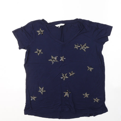 NEXT Womens Blue  Viscose Basic T-Shirt Size 6 Round Neck - Stars
