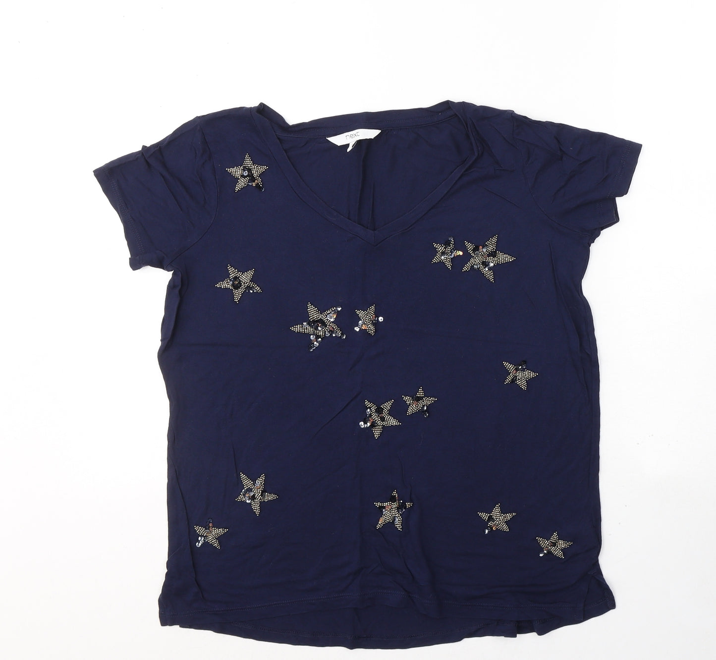 NEXT Womens Blue  Viscose Basic T-Shirt Size 6 Round Neck - Stars