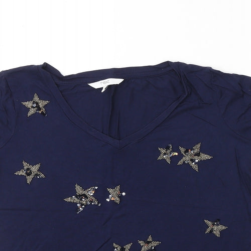 NEXT Womens Blue  Viscose Basic T-Shirt Size 6 Round Neck - Stars