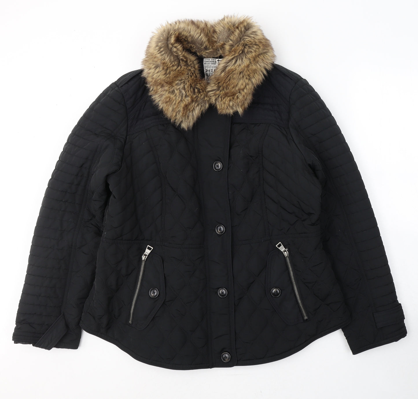 NEXT Womens Black   Quilted Coat Size 18  Zip
