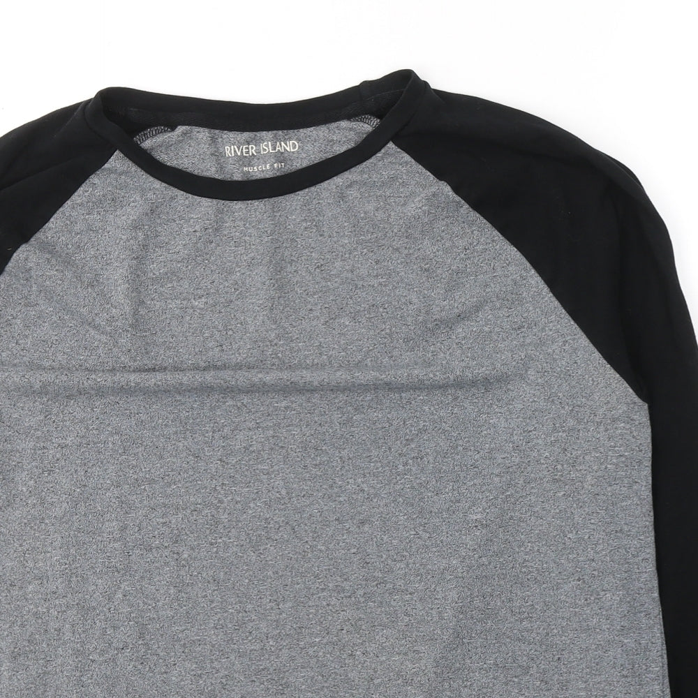River Island Mens Grey  Cotton  T-Shirt Size XL Round Neck