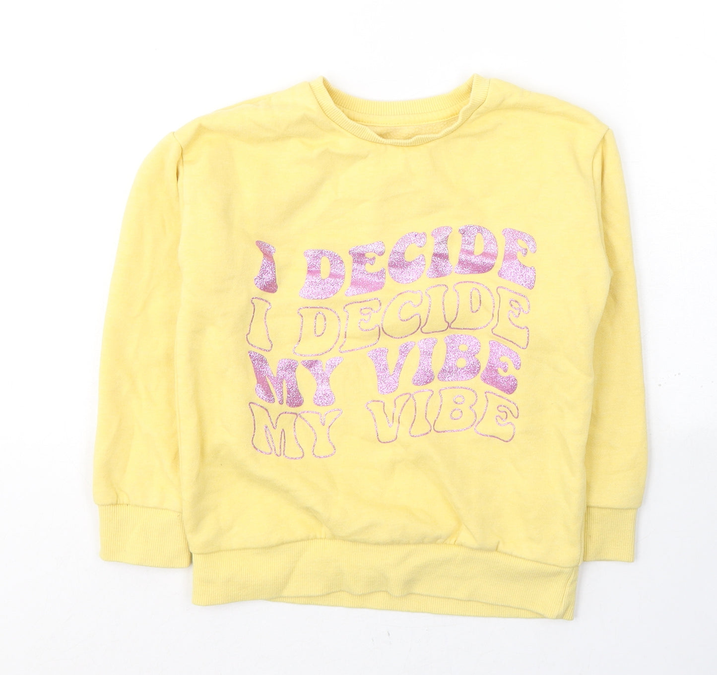 Dunnes Stores Girls Yellow  Cotton Pullover Sweatshirt Size 7-8 Years  Pullover - I decide my vibe