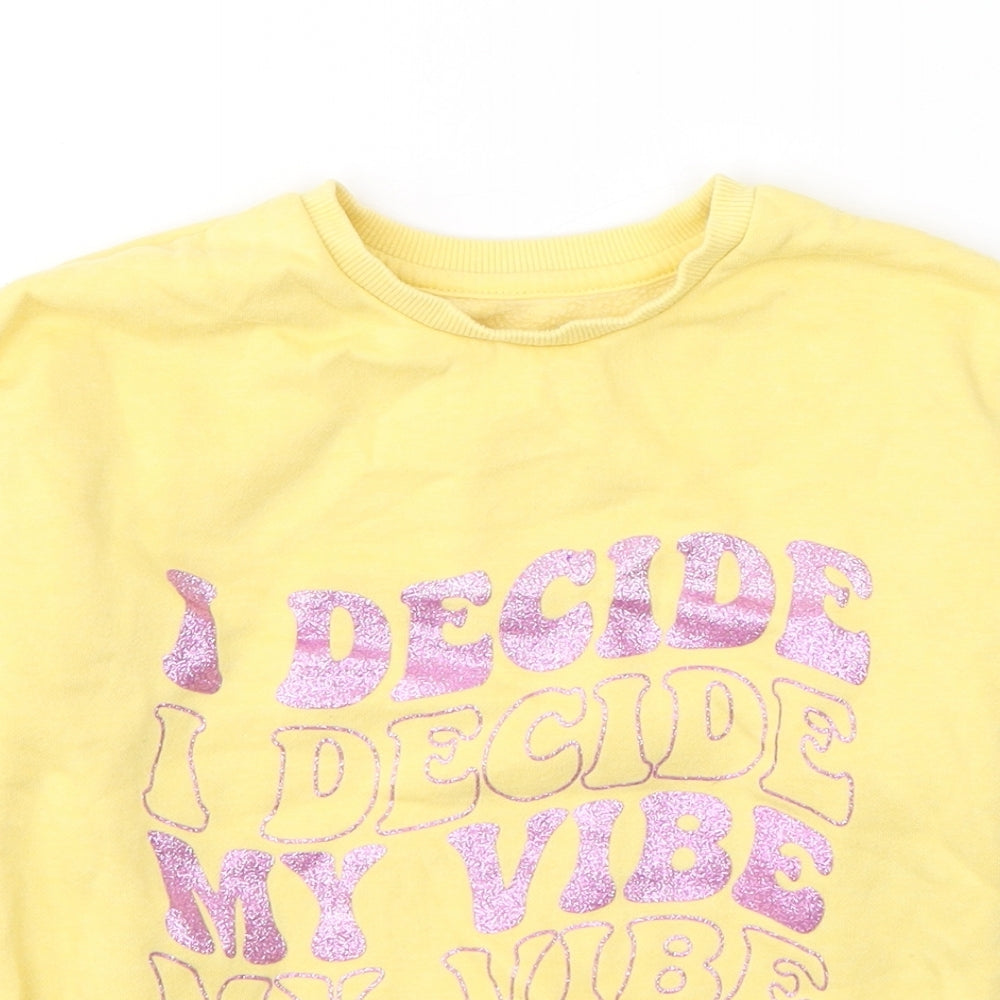 Dunnes Stores Girls Yellow  Cotton Pullover Sweatshirt Size 7-8 Years  Pullover - I decide my vibe