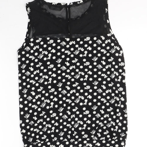 NEXT Womens Black Geometric Viscose Basic Blouse Size 10 Round Neck