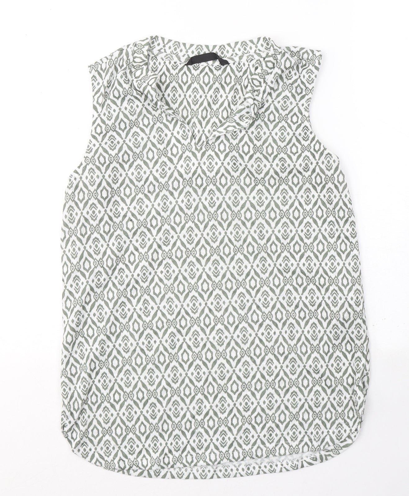 Dunnes Stores Womens Green Geometric Polyester Basic Tank Size 8 V-Neck