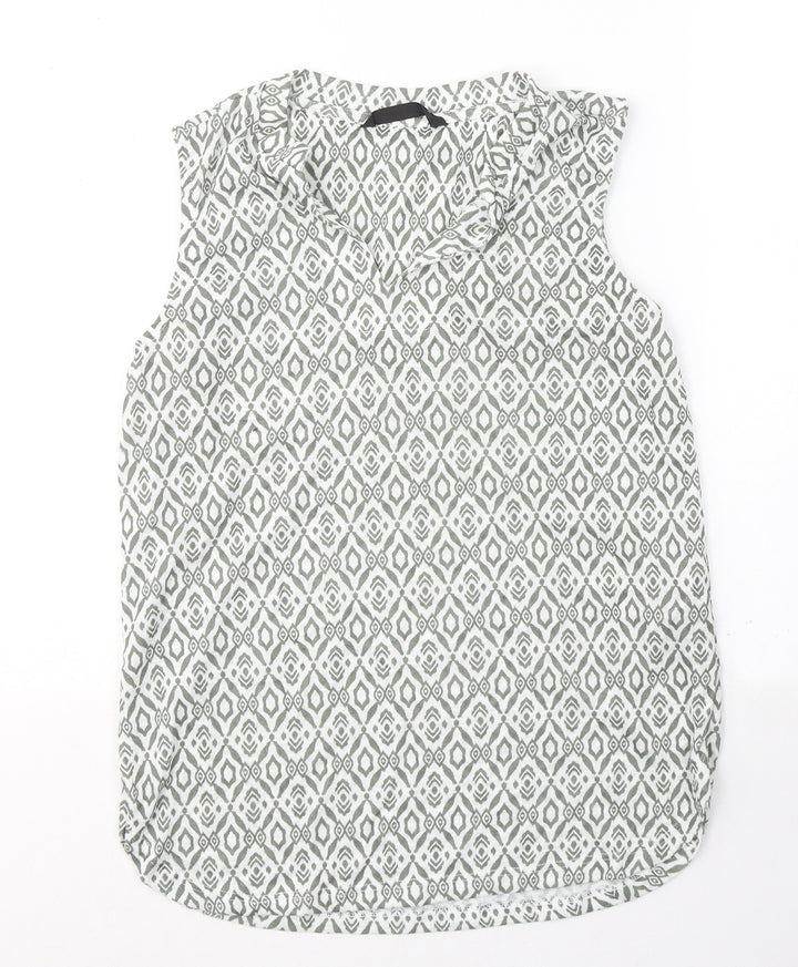 Dunnes Stores Womens Green Geometric Polyester Basic Tank Size 8 V-Neck