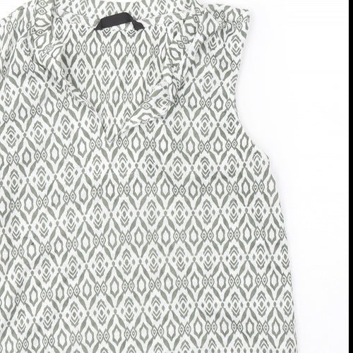 Dunnes Stores Womens Green Geometric Polyester Basic Tank Size 8 V-Neck