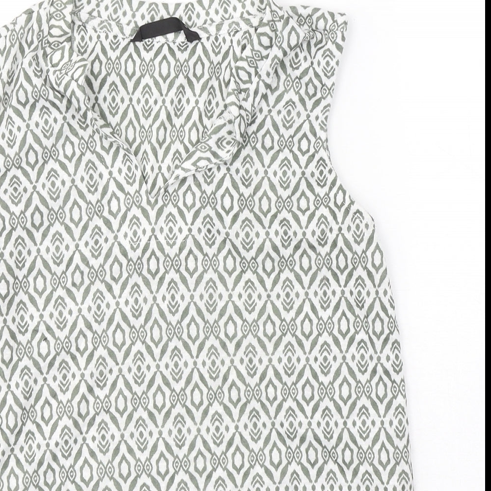 Dunnes Stores Womens Green Geometric Polyester Basic Tank Size 8 V-Neck