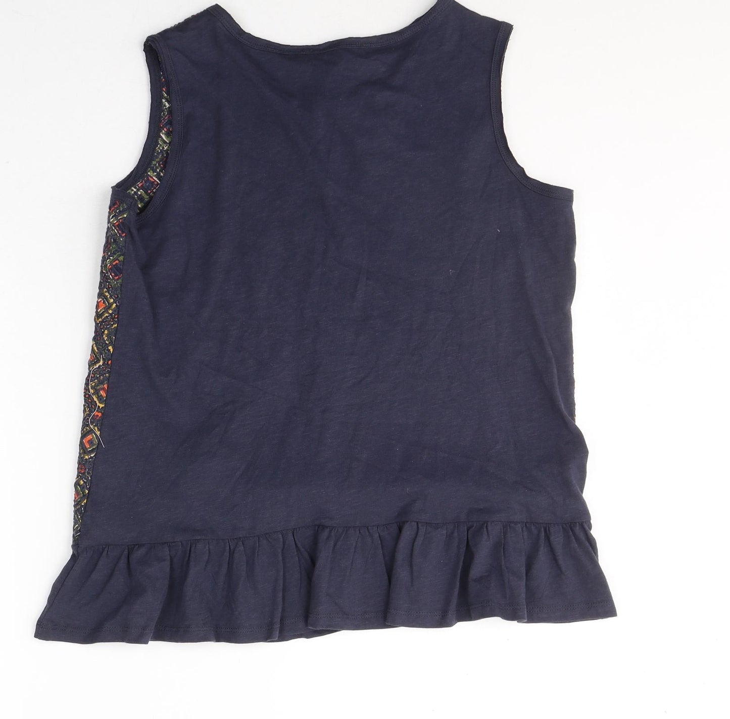 NEXT Womens Blue Geometric Cotton Basic Tank Size 12 Round Neck