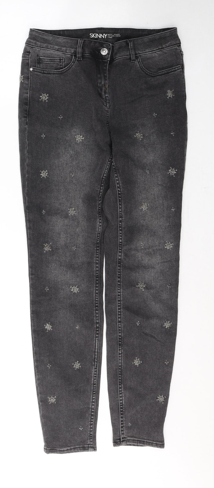 NEXT Womens Black Cotton Skinny Jeans Size 8 L28 in Regular Button