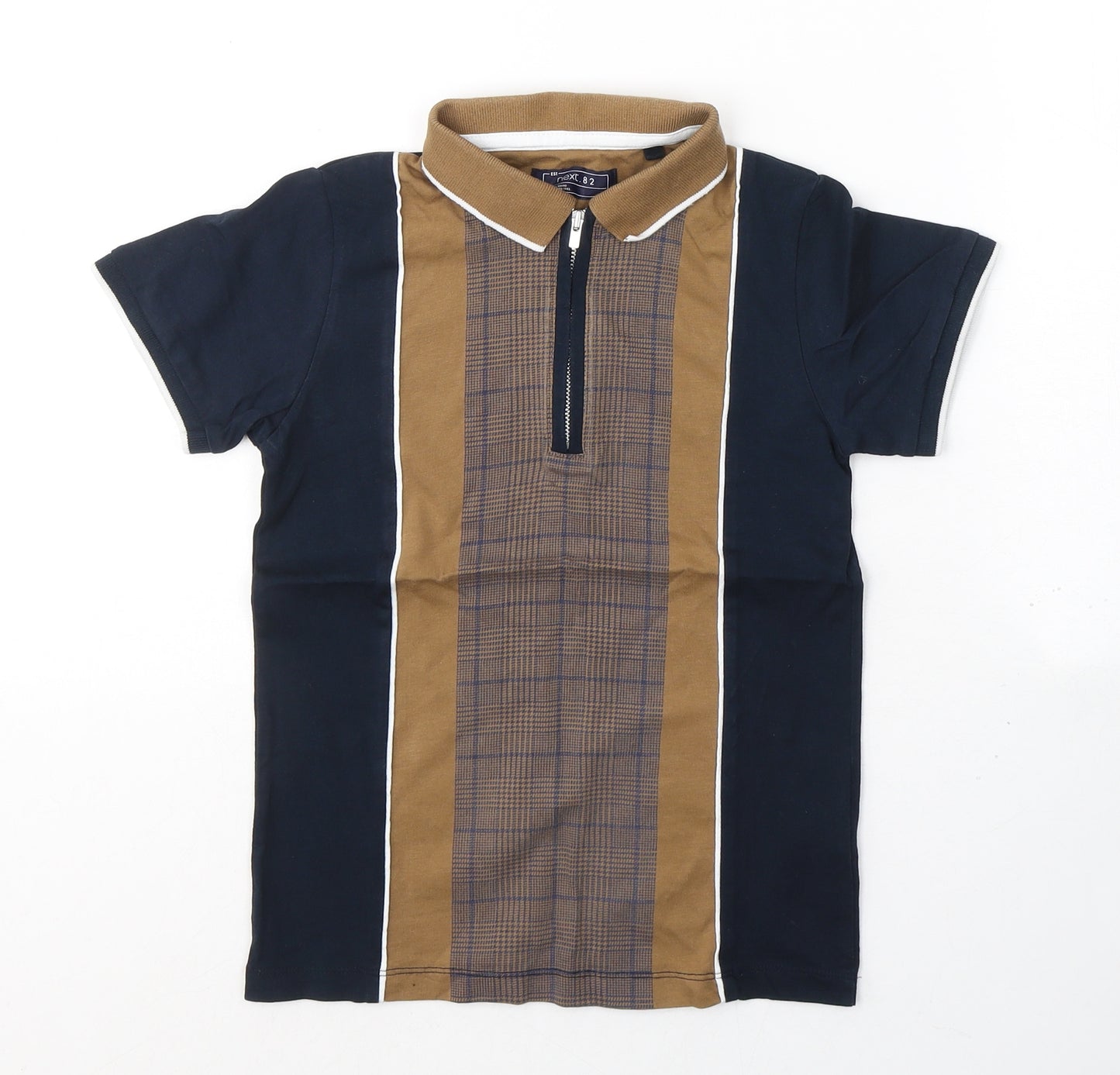 NEXT Boys Blue Geometric Cotton Basic T-Shirt Size 8 Years Collared Pullover