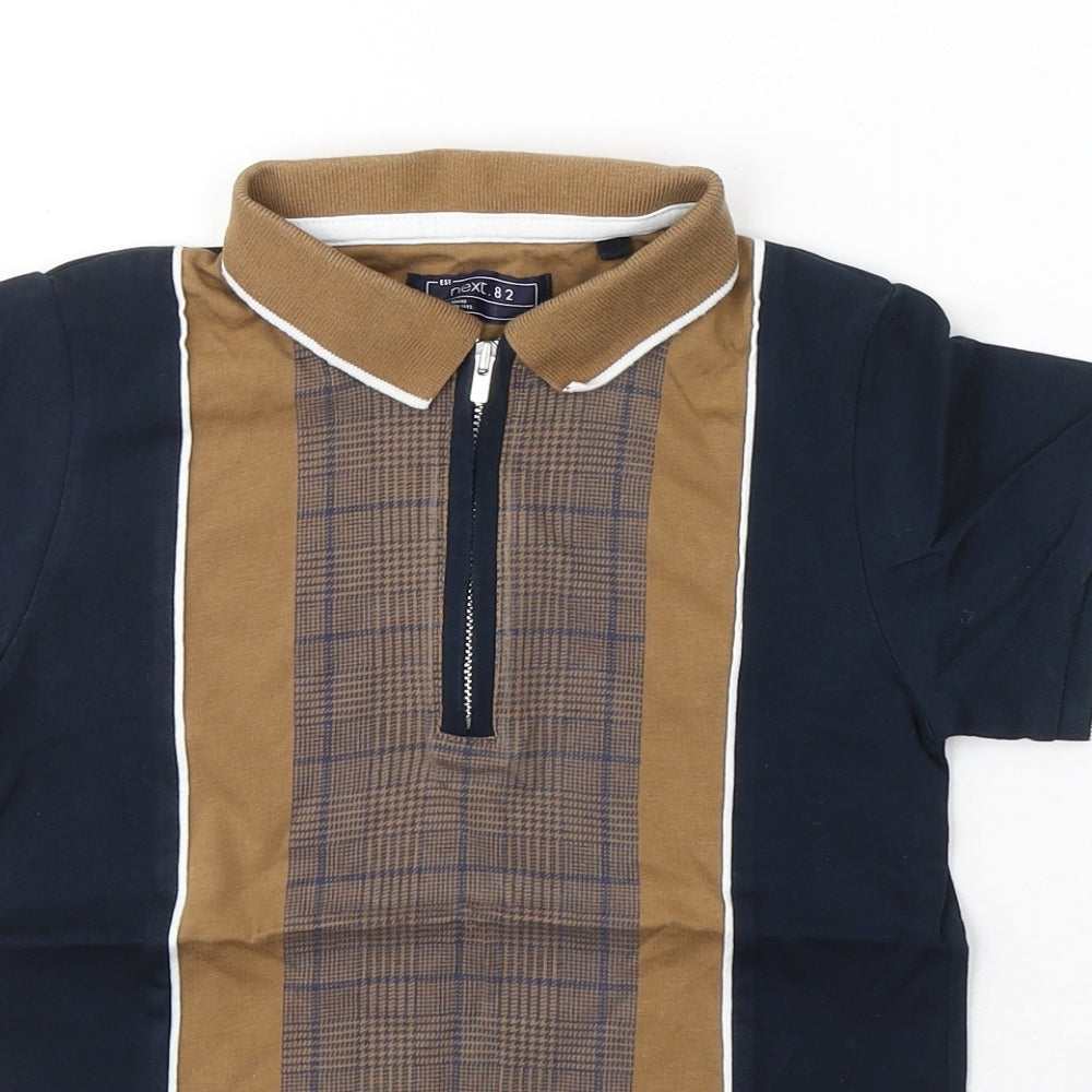 NEXT Boys Blue Geometric Cotton Basic T-Shirt Size 8 Years Collared Pullover