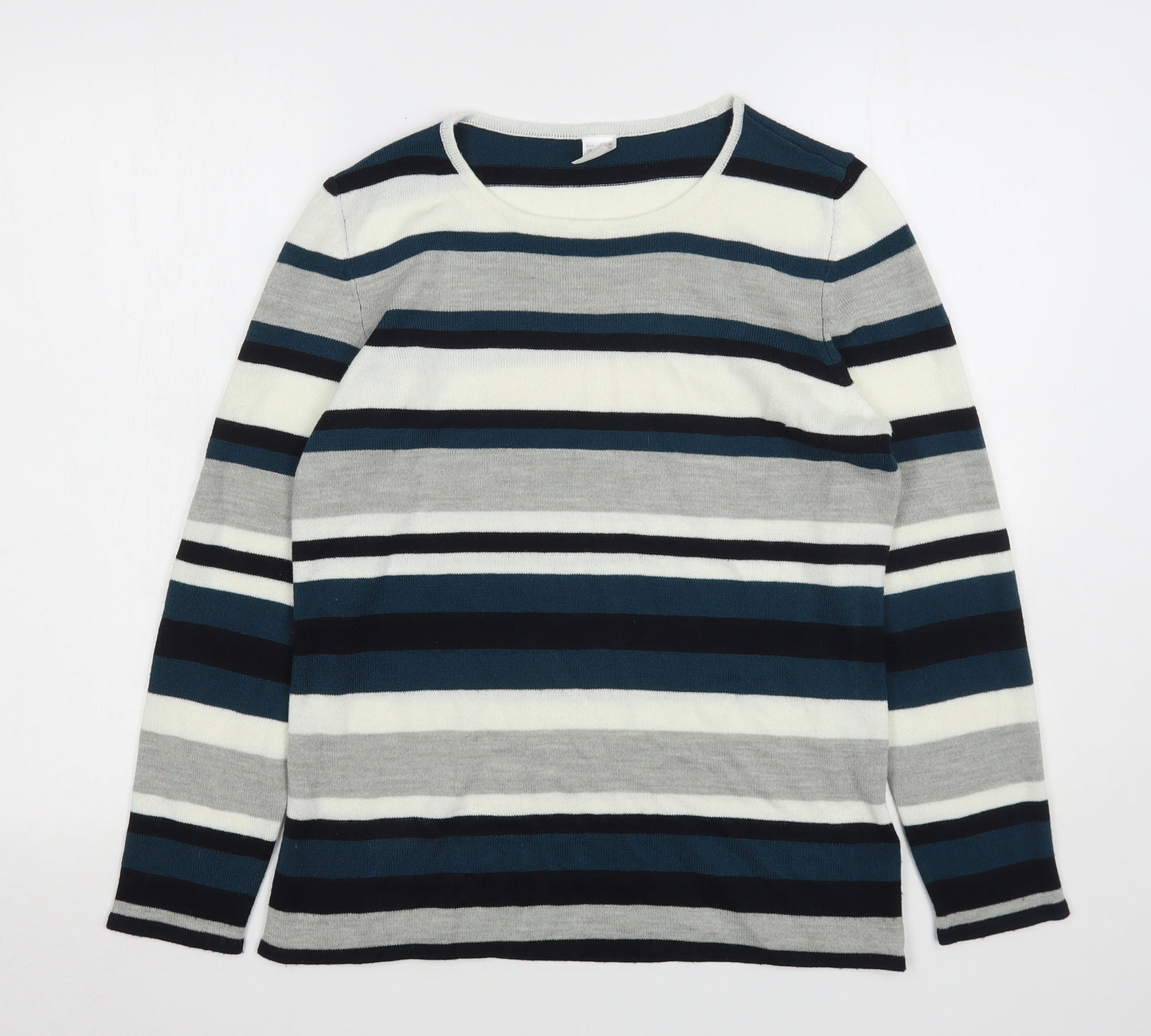 Preworn Womens Multicoloured Round Neck Striped Acrylic Pullover Jumper Size 12