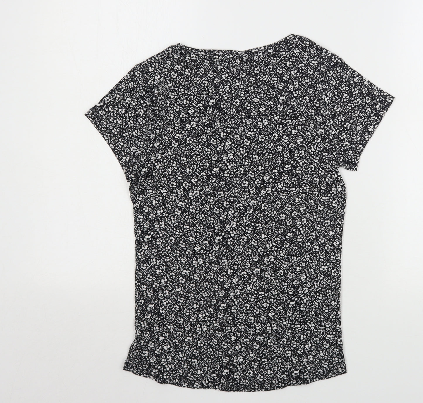 New Look Womens Black Floral Cotton Basic T-Shirt Size 10 Round Neck