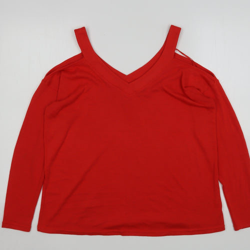 Primark Womens Red V-Neck  Polyester Pullover Jumper Size 10