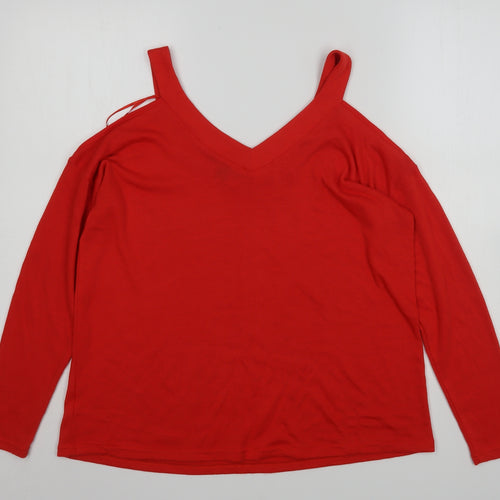 Primark Womens Red V-Neck  Polyester Pullover Jumper Size 10