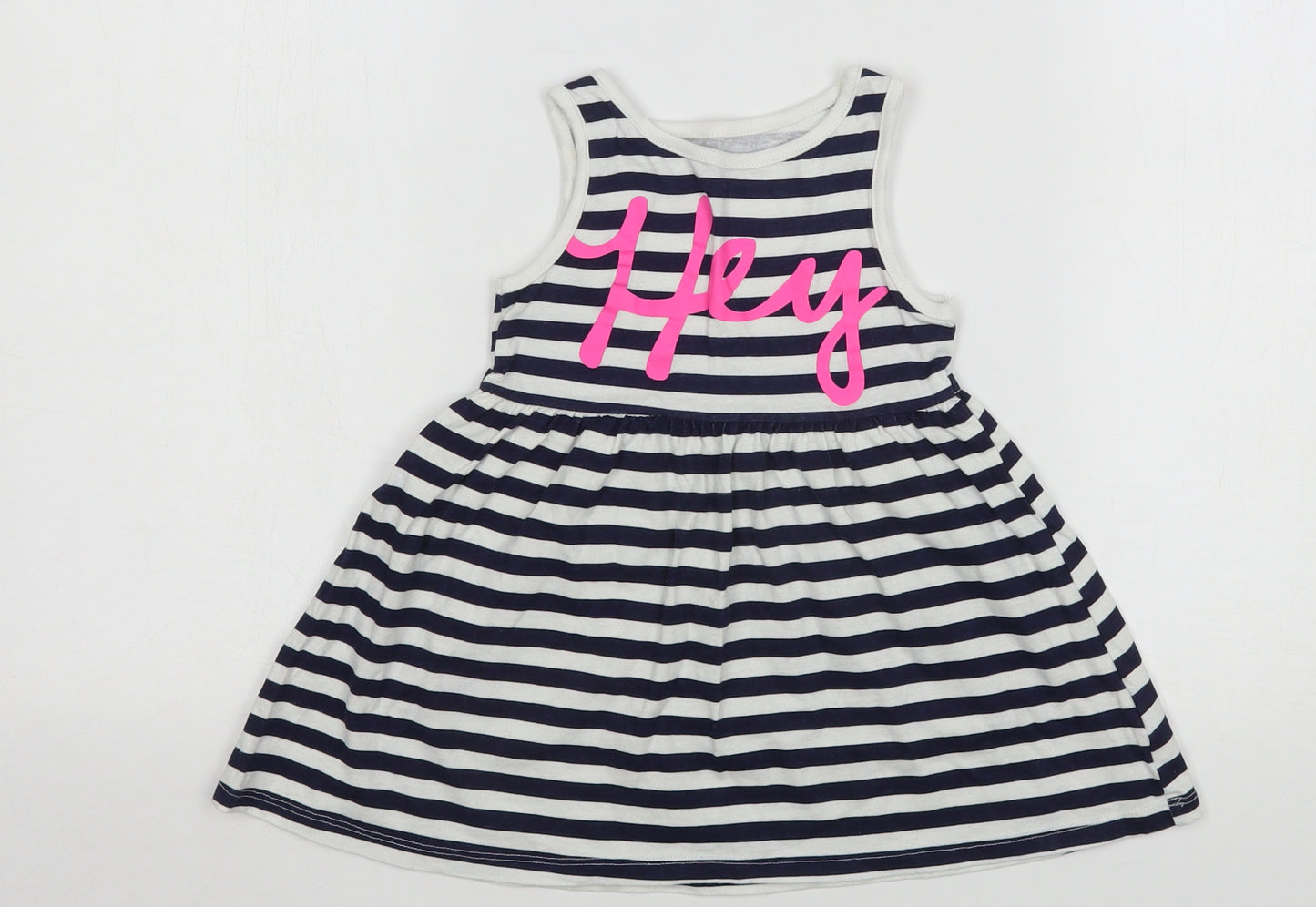 F&F Girls Blue Striped Cotton Tank Dress  Size 2-3 Years  Round Neck