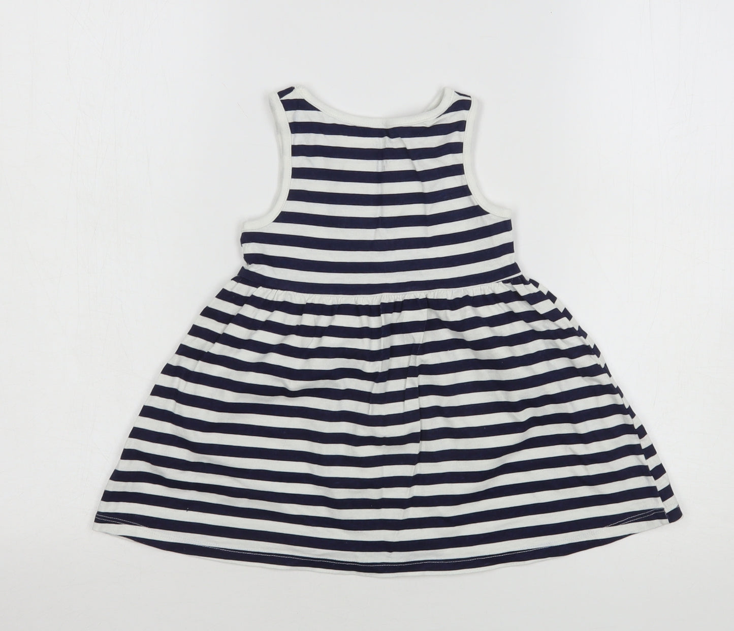F&F Girls Blue Striped Cotton Tank Dress  Size 2-3 Years  Round Neck