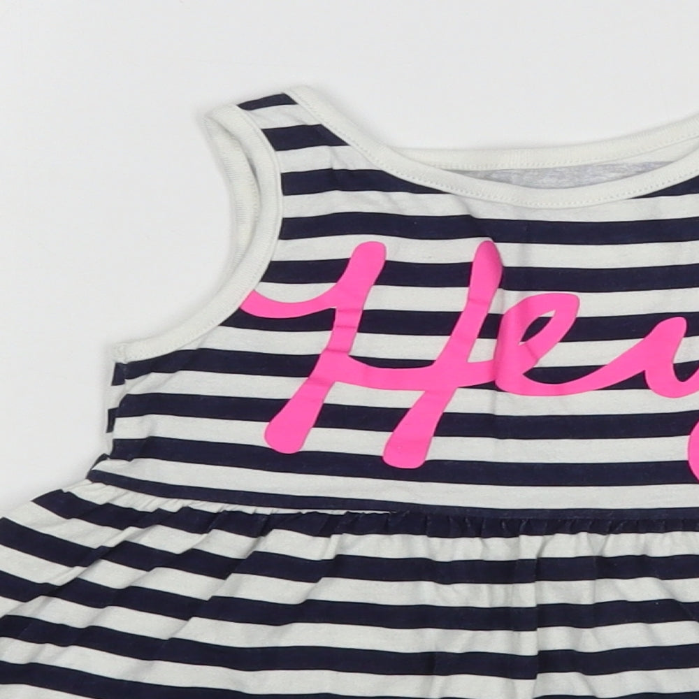 F&F Girls Blue Striped Cotton Tank Dress  Size 2-3 Years  Round Neck