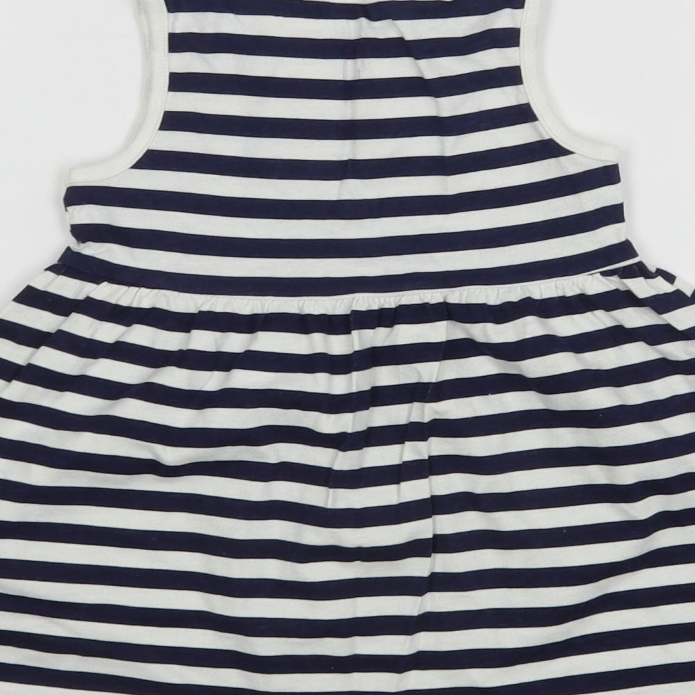 F&F Girls Blue Striped Cotton Tank Dress  Size 2-3 Years  Round Neck