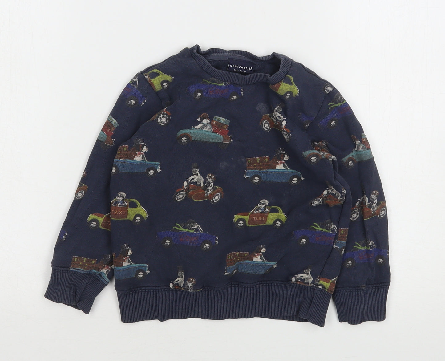 NEXT Boys Blue Geometric Cotton Pullover Sweatshirt Size 2-3 Years   - Car Print