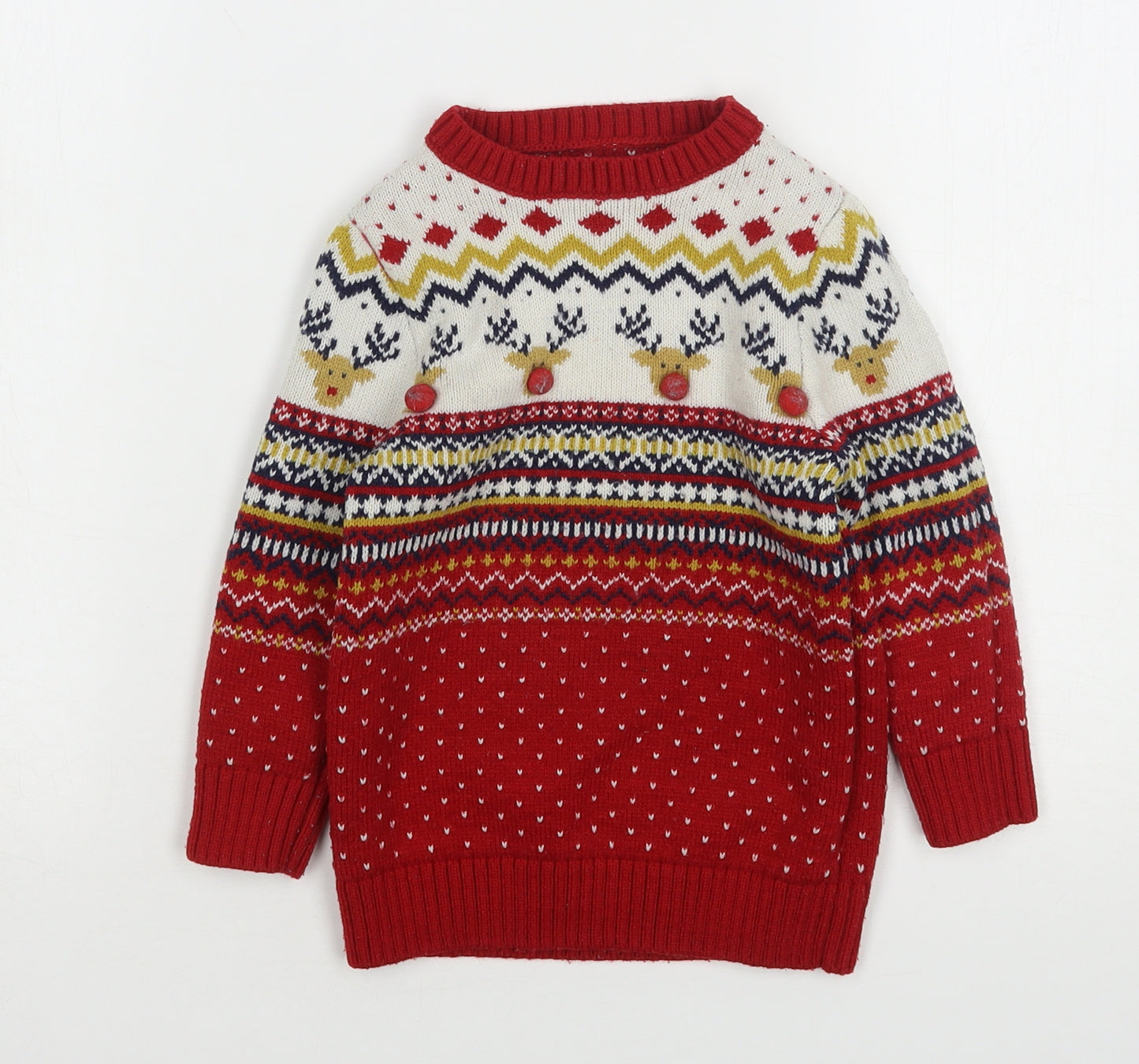 F&F Boys Multicoloured Round Neck Fair Isle Polyester Pullover Jumper Size 2-3 Years   - Christmas