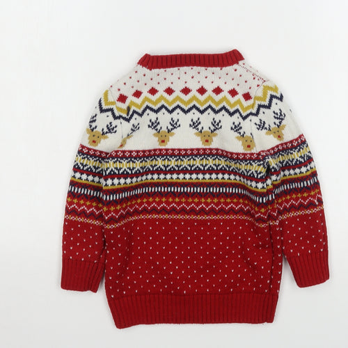 F&F Boys Multicoloured Round Neck Fair Isle Polyester Pullover Jumper Size 2-3 Years   - Christmas