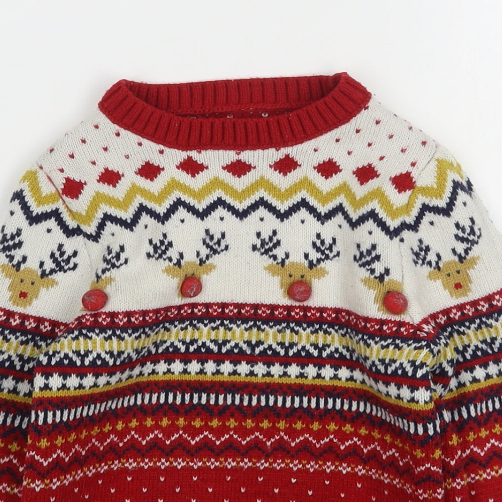 F&F Boys Multicoloured Round Neck Fair Isle Polyester Pullover Jumper Size 2-3 Years   - Christmas