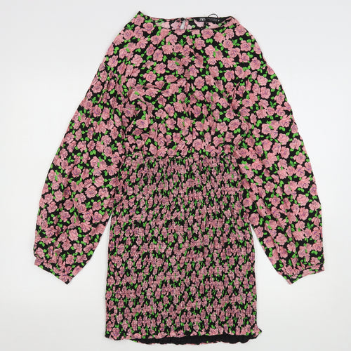Zara Womens Pink Floral Viscose Sheath  Size XS  Round Neck