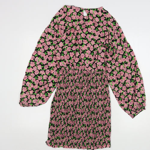 Zara Womens Pink Floral Viscose Sheath  Size XS  Round Neck