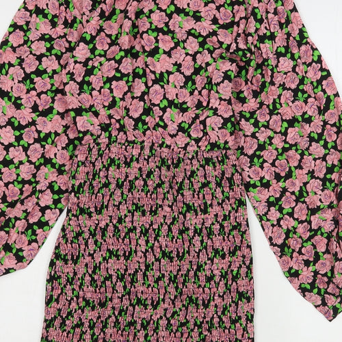 Zara Womens Pink Floral Viscose Sheath  Size XS  Round Neck