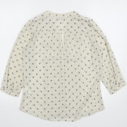 H&M Womens Beige Geometric Polyester Basic Button-Up Size 6 V-Neck