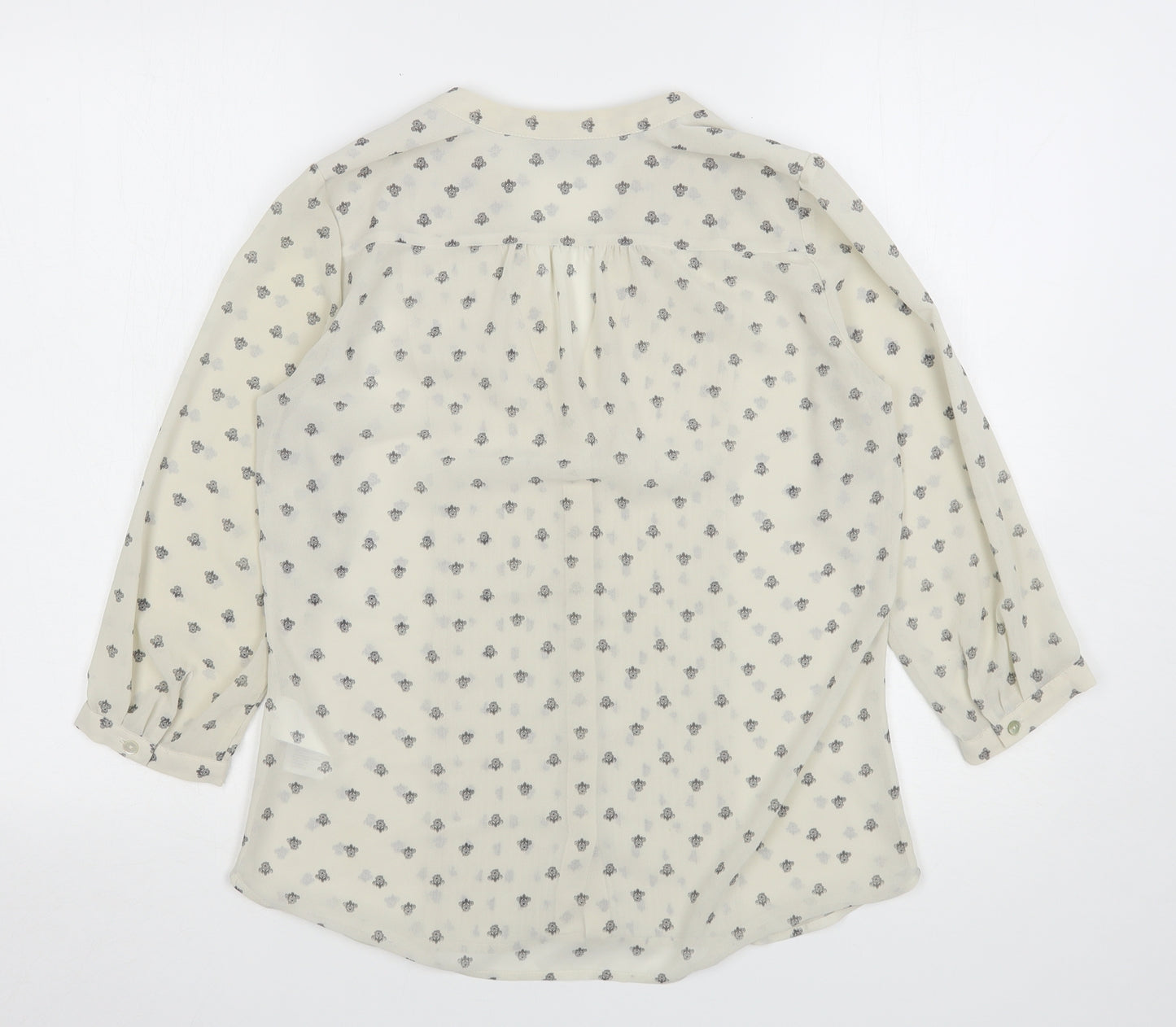 H&M Womens Beige Geometric Polyester Basic Button-Up Size 6 V-Neck