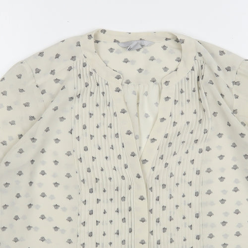 H&M Womens Beige Geometric Polyester Basic Button-Up Size 6 V-Neck
