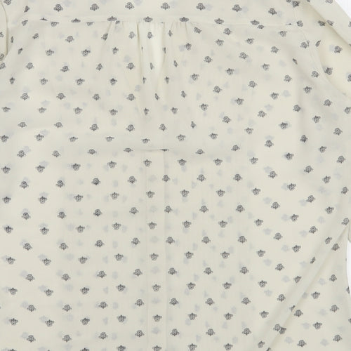 H&M Womens Beige Geometric Polyester Basic Button-Up Size 6 V-Neck