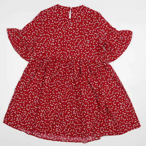Shein  Womens Red Polka Dot Polyester A-Line  Size 6  Round Neck