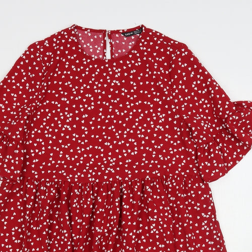 Shein  Womens Red Polka Dot Polyester A-Line  Size 6  Round Neck